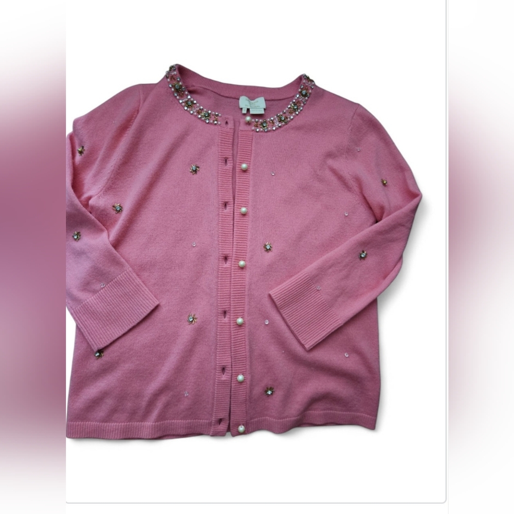 Kate Spade Pink Embellished Wool Cashmere Sweater Size M Excellent